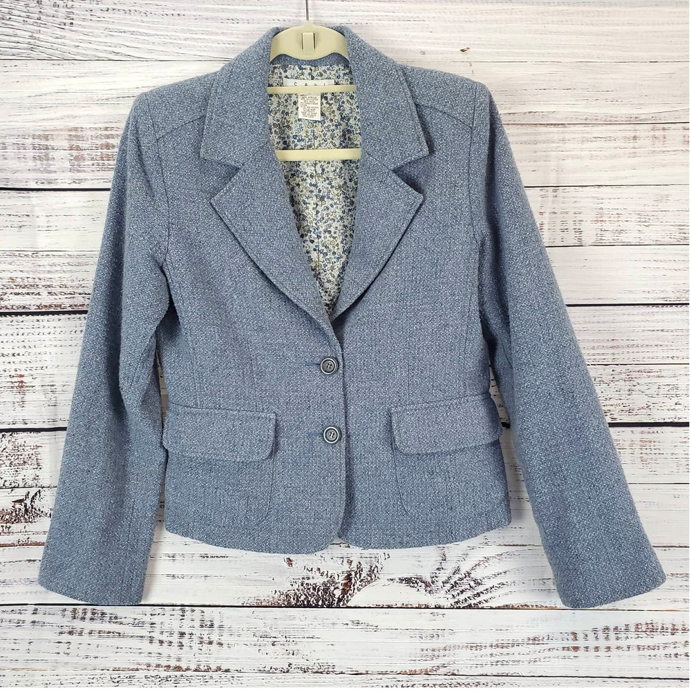 Cabi Light Blue Tweed Wool Blend Blazer Jacket
